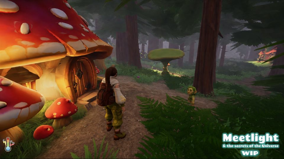 Anna rencontre un gnome près d’une maison champignon lumineuse